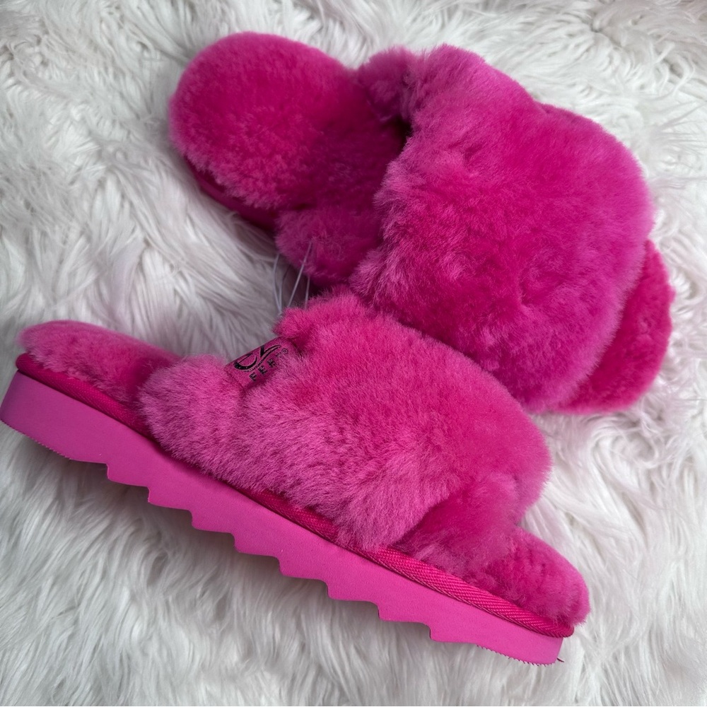 EZ Feet • Genuine Shearling Fluffy Hot Pink Slippers